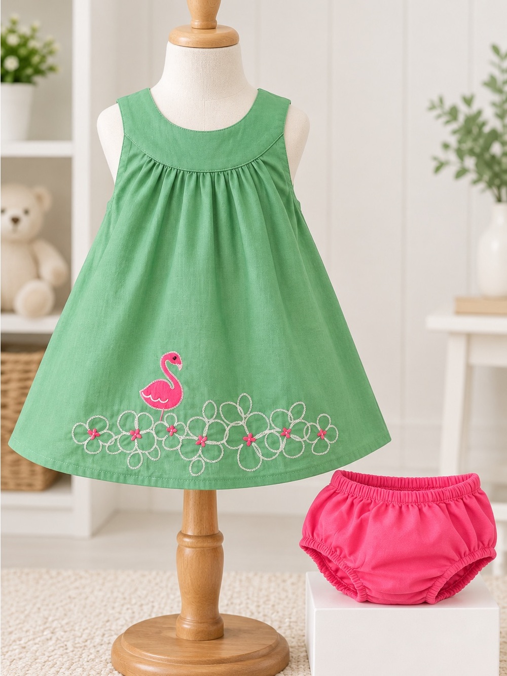 Vintage Gymboree Baby Flamingo Dress Bloomer Set 12–18 Months Cotton
